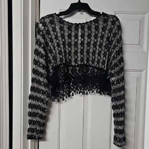 Free Peoople Chic Black and White Lace Cropped Sweater